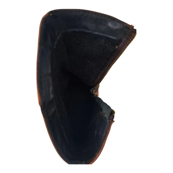 Leather women's tan heeled ankle boots booties Made in Italy zip closure heel 3" - Picture 8 of 12